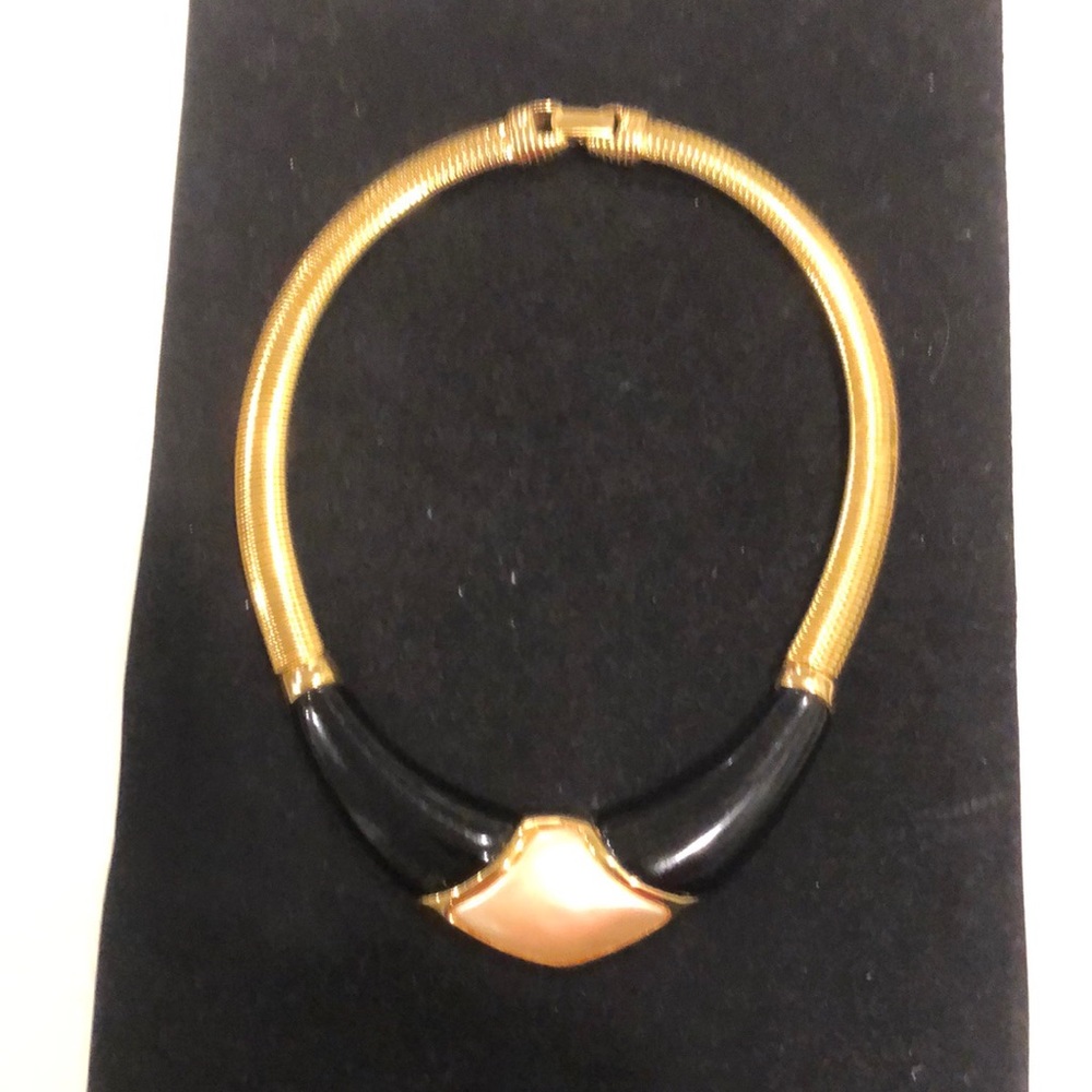 Napier black, gold and pearl collar necklace